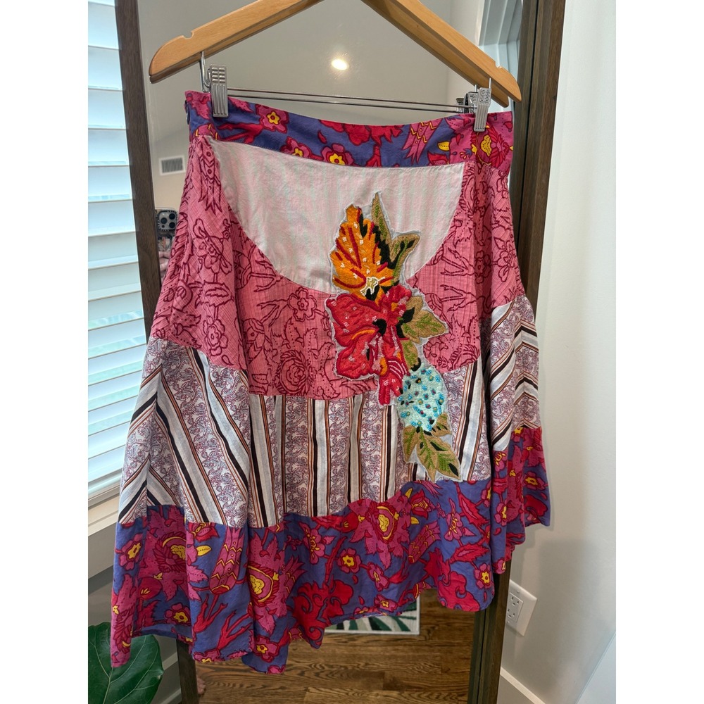 Aquarius Skirt Size 10 Patchwork Floral‎ Embroidered Cotton Boho Festival Hippie